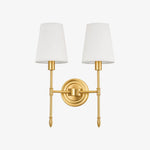 Carica l'immagine nella visualizzazione Galleria, Two-head vintage brass wall light, Style B with fabric shades