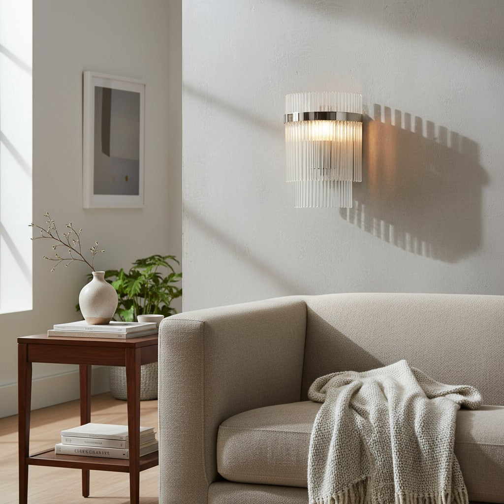 Applique Minimalista RibGlow con Bacchette di Vetro - Elegante Lampada da Parete per Casa