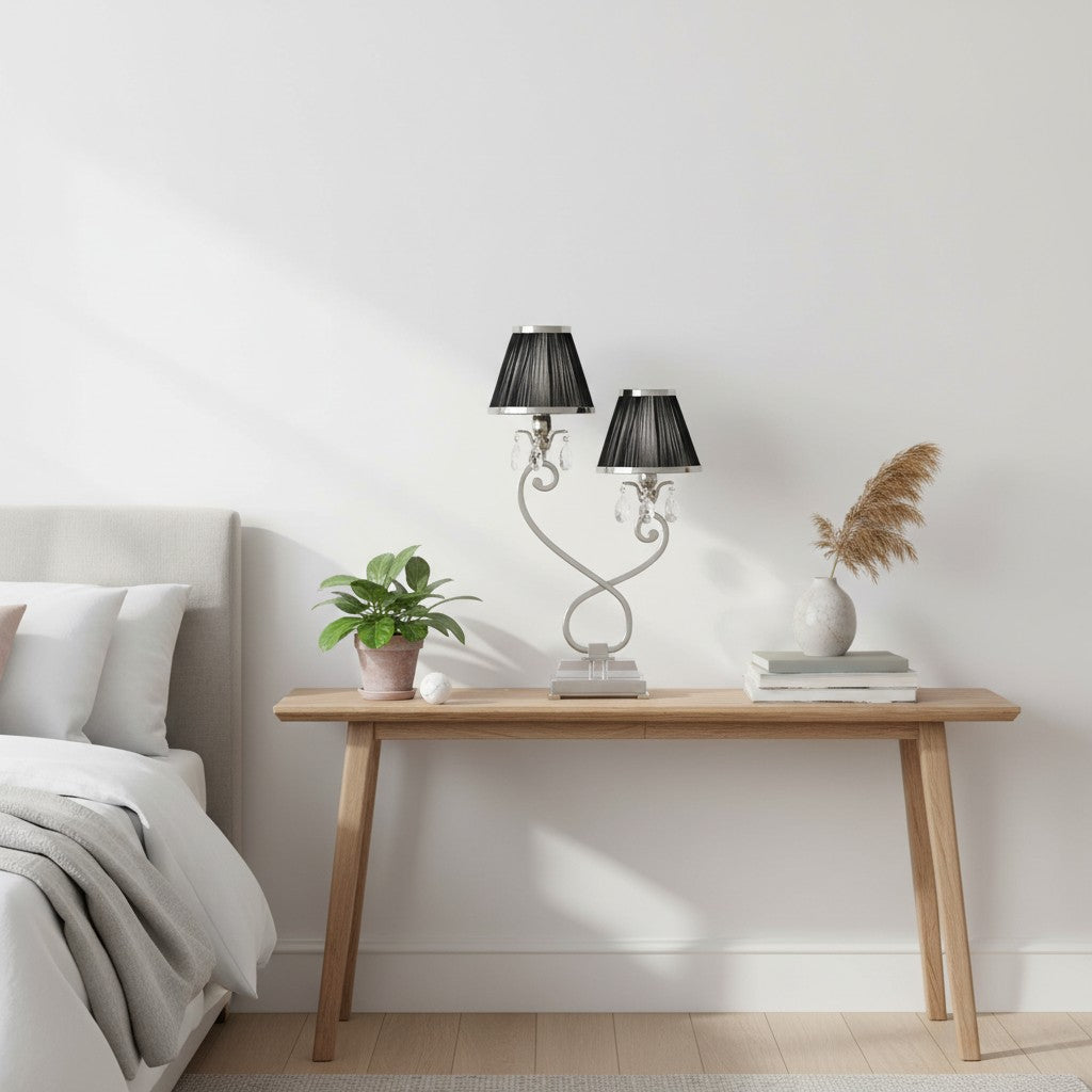 Talonis dubbele tafellamp – dubbele lampenkappen en metalen voet voor slaapkamer en woonkamer