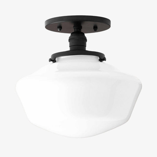 Lámpara de Techo Geotower de Vidrio y Latón - Pantalla Escolar de Vidrio Opalino - Elegancia Moderna