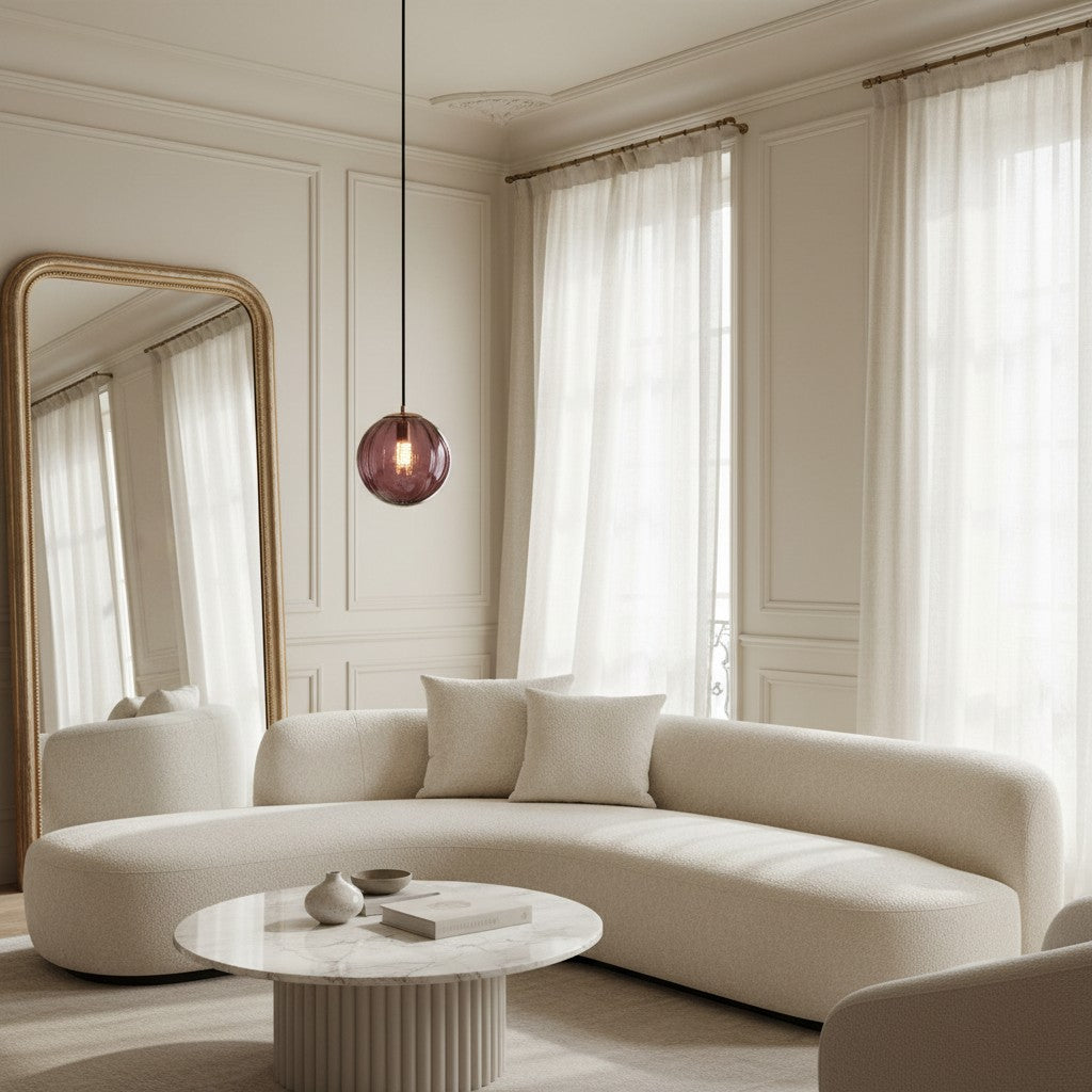 Suspension globe en verre et métal Lunorie – Suspension sculptée réglable pour espaces de repas