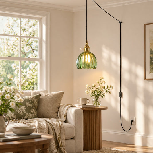 Vintage Blossom glazen hanglamp met stekker