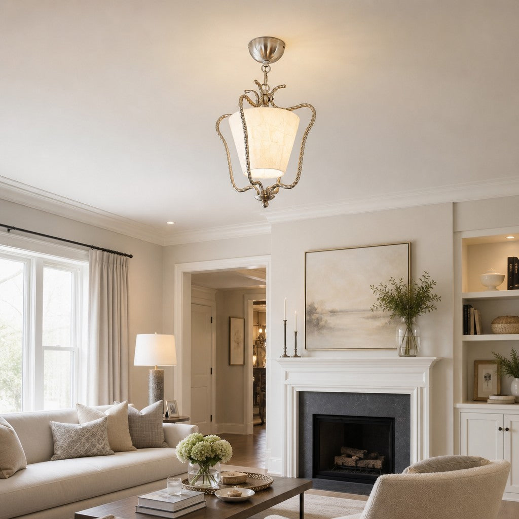 Lunavera Mid-Century Capiz Shell Drum Ceiling Light for Balcony and Hallway