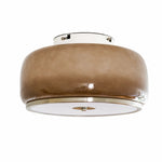Afbeelding laden in galerijweergave, Amber brown glass Bauhaus flush-mount ceiling light on white background