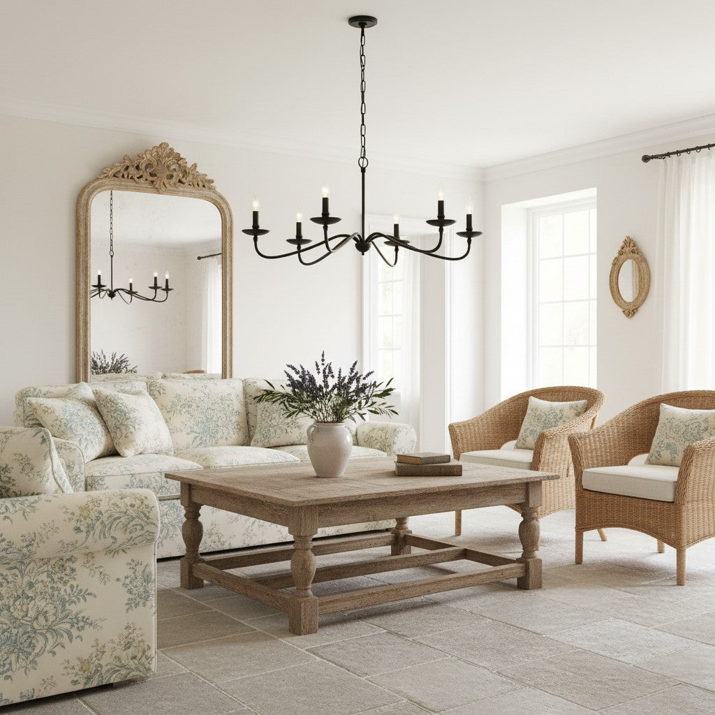 Reticula Open Iron Frame Chandelier - Indoor and Outdoor Hanging Light for Dining Room Living Room Entry