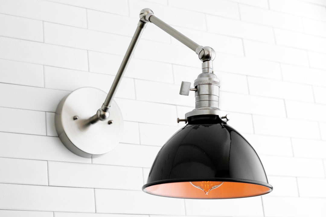 Conique Metal Vintage Industrial Swing Arm Wall Lamp - Adjustable Dome Shade for Study