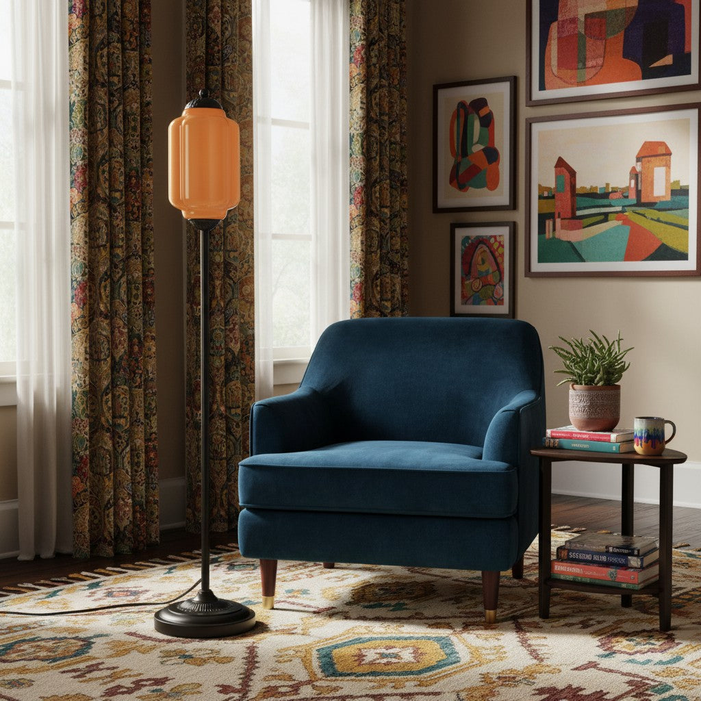 Eloise Strukturierte Glas-Kürbis-inspirierte Stehlampe - Organische Kunstfertigkeit und Retro-Stil für Wohnzimmer