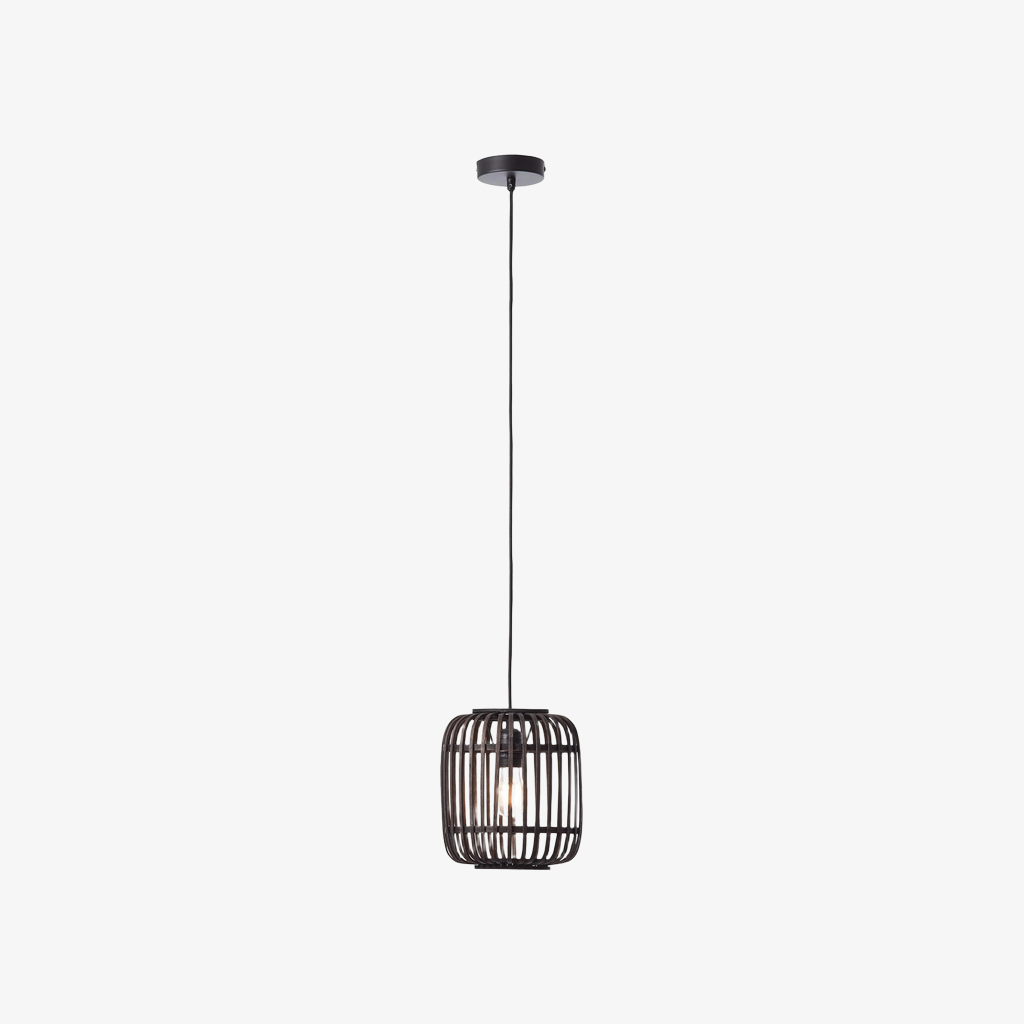 Lampe suspendue réglable en bambou Yumeko - Plafonnier à cage naturelle parfait pour les salons et salles à manger