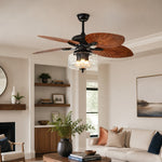 Cargar imagen en el visor de la Galería, Konoha and Banana Leaf Wooden Ceiling Fan Light