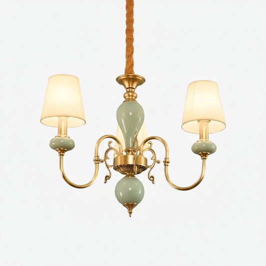 Lustre Branche Série Altoris avec Abat-jours en Tissu – Lustre en Laiton et Céramique pour Salon
