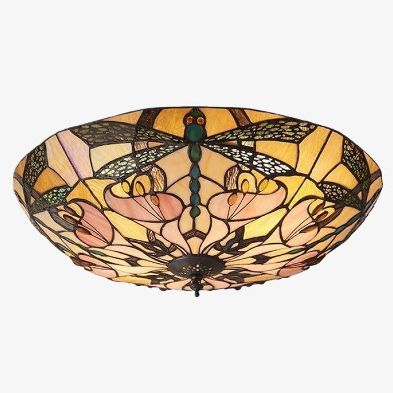 TF Ashton Tiffany Libelle Motief Tiffany Glas Opbouwplafondlamp - Overgangsstijl voor Slaapkamers en Loungeruimtes