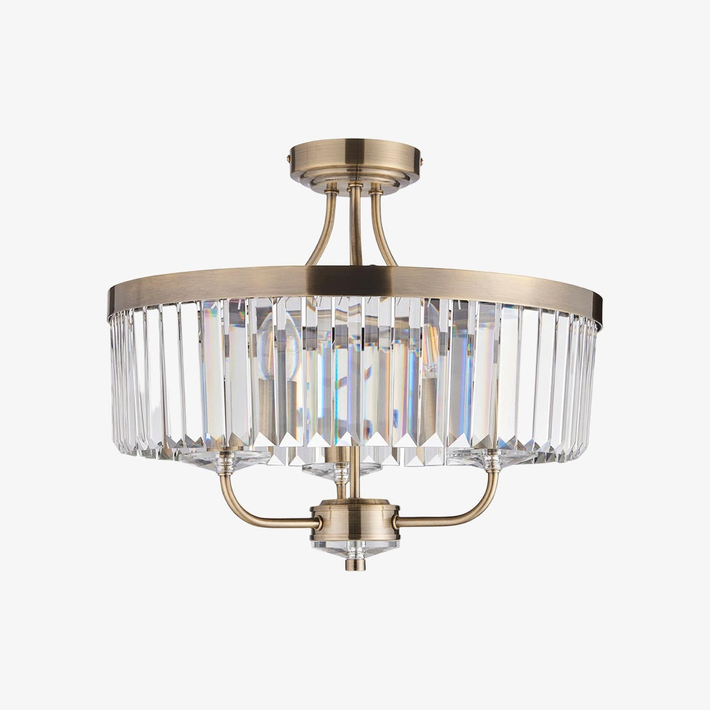 Beveline 3 luces redondo semi empotrado - Pantalla de vidrio facetado acabado metálico para pasillos y dormitorios