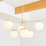 Load image into Gallery viewer, Alessora Brass Milk Glass Chandeliers- Great for Covered Outdoor Areas
