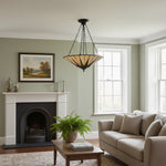 Załaduj obraz do przeglądarki galerii, TF Dark Star Tiffany Lampa Sufitowa – Witrażowy Wzór Gwiazdy do Jadalni lub Holu