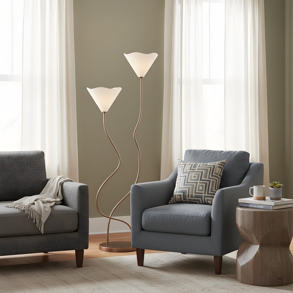 Kysara Floor Lamp - Dual-Stem Floral Design are Suitable for Placement in the Living Room or Bedroom or Study