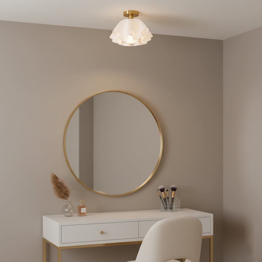 Lustra Pleated Acrylic Ceiling Light – Retro Brass Flush Mount for Dining Room and Bedroom