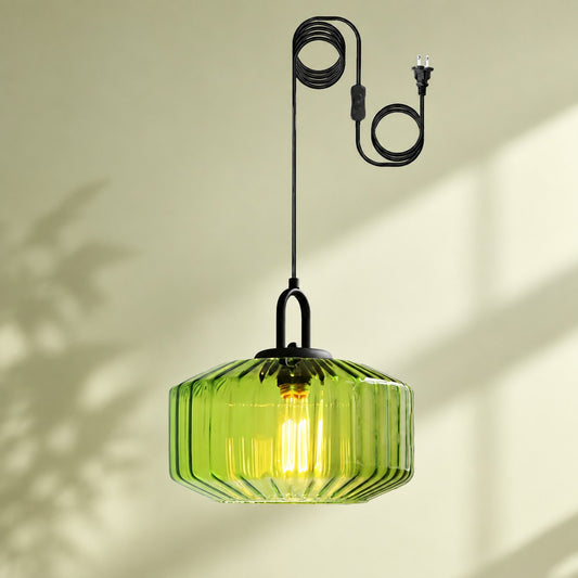 Farmhouse Plug-in Glass Pendant Light for Kitchen Island