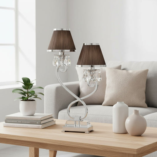 Lámpara de mesa doble Talonis – Doble pantalla y base de metal para dormitorio y sala