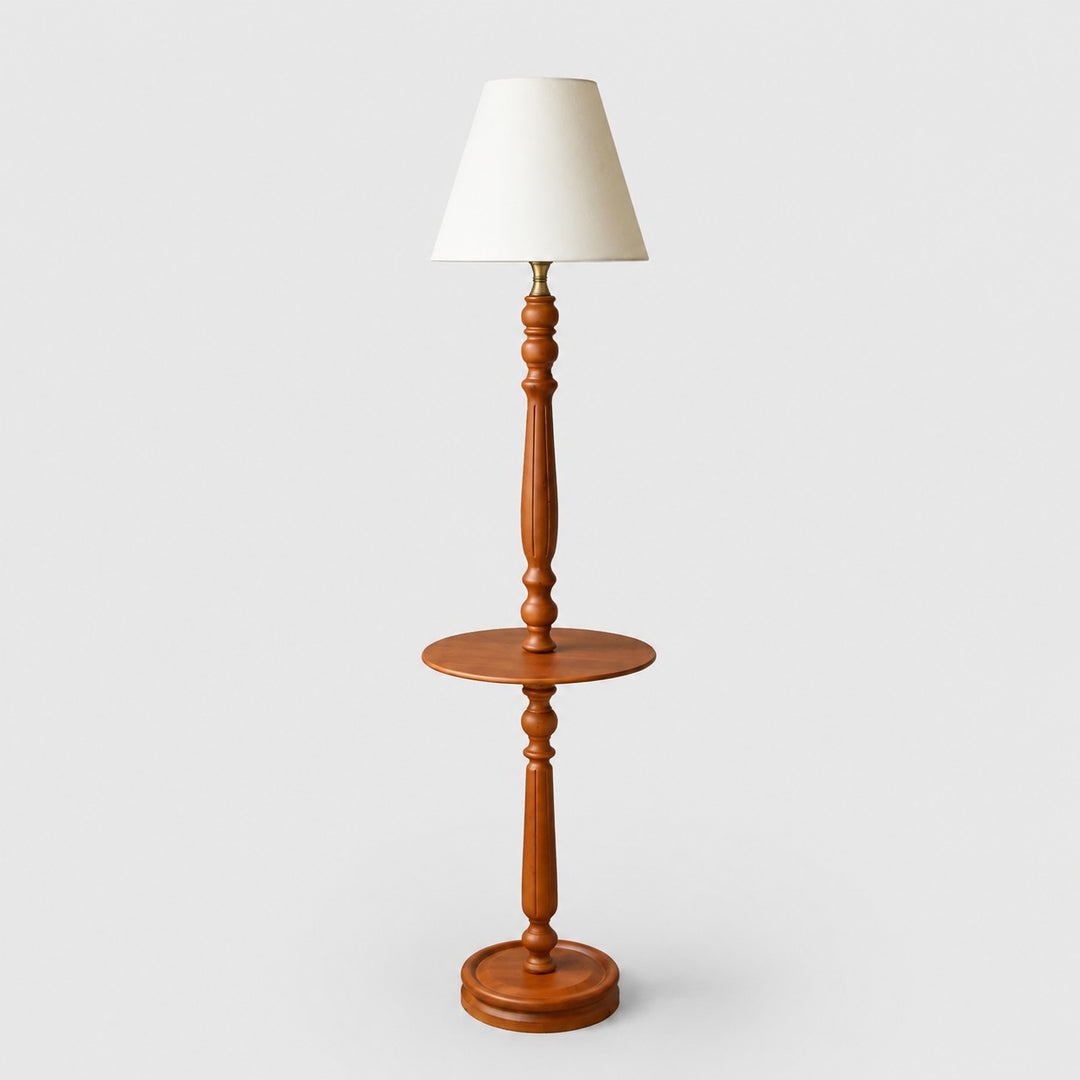 Vintage vloerlamp van massief hout met optioneel bijzettafeltje