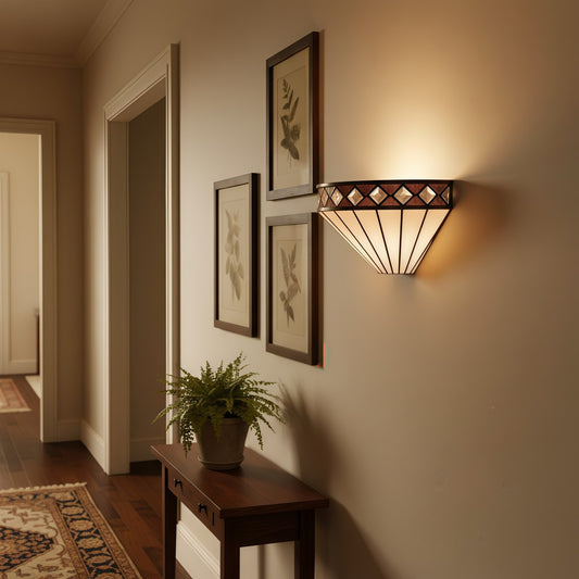 Luz de Pared TF Fargo Art Deco con Motivo de Diamante – Aplique de Vidrio para Pasillo y Dormitorio
