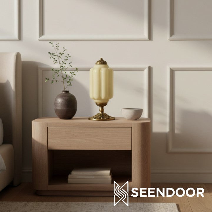 Retro Eloise Milk Glass Table Lamp for Bedroom Decor