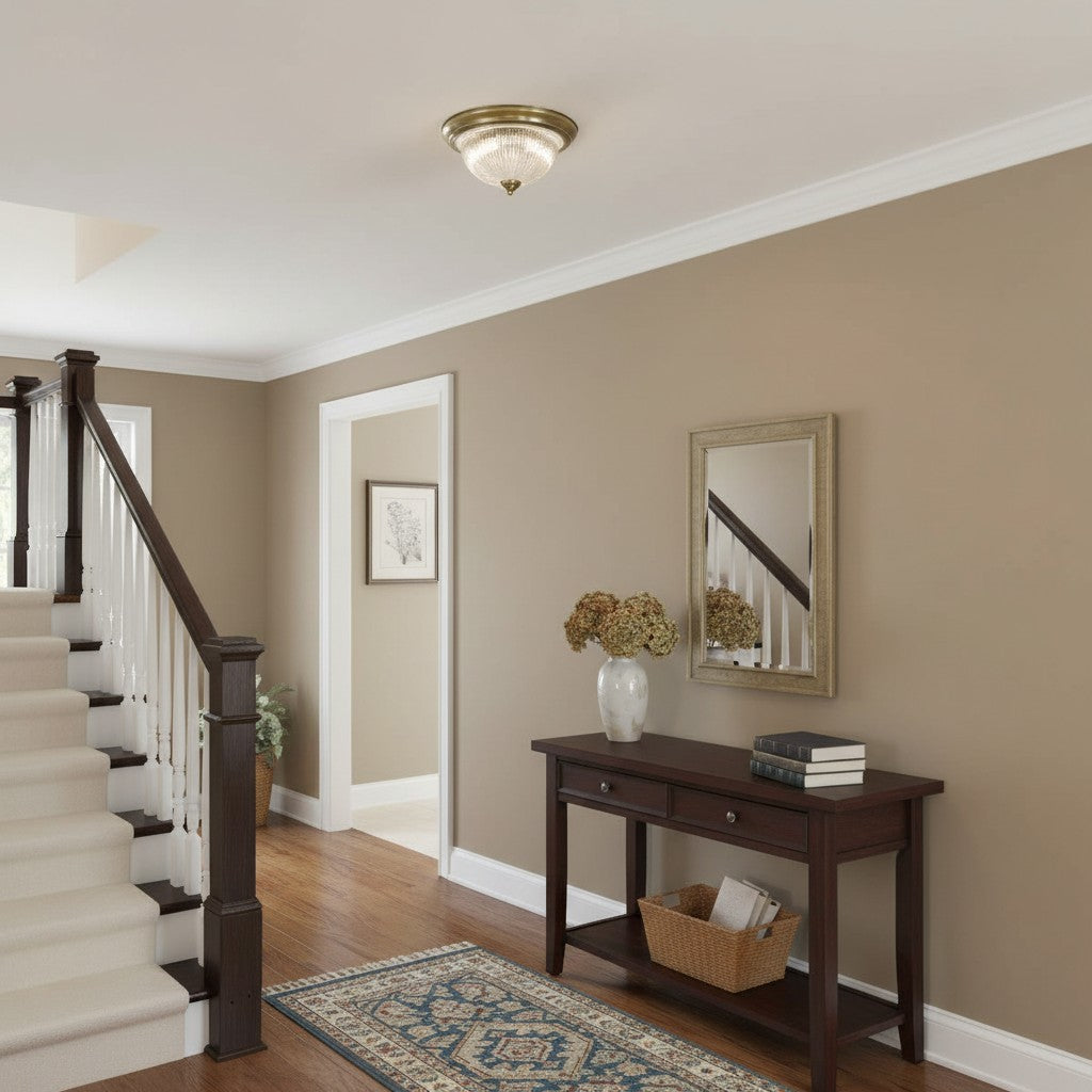 TF Vintora Moderne Opbouw Plafondlamp – Geribbeld Glas en Metalen Rand voor Keukens of Gangen