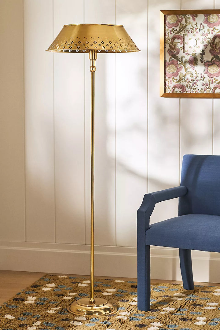 Auriglow geëmailleerde messing geperforeerde vloerlamp - space age stijl - woondecoratie