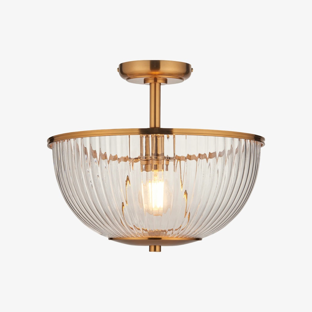 Luntra Ribbed Glass Uplighter Flush – Elegant Ceiling Light for Hallways and Bedrooms
