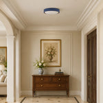 Load image into Gallery viewer, Blue flush mount ceiling light installed in a cream hallway