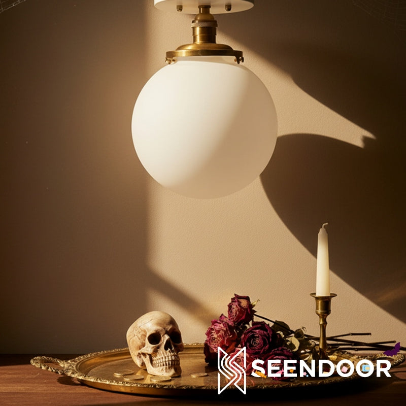 Glorica White Opal Sphere Modern Semi-Flush Light for Bedroom & Entryway