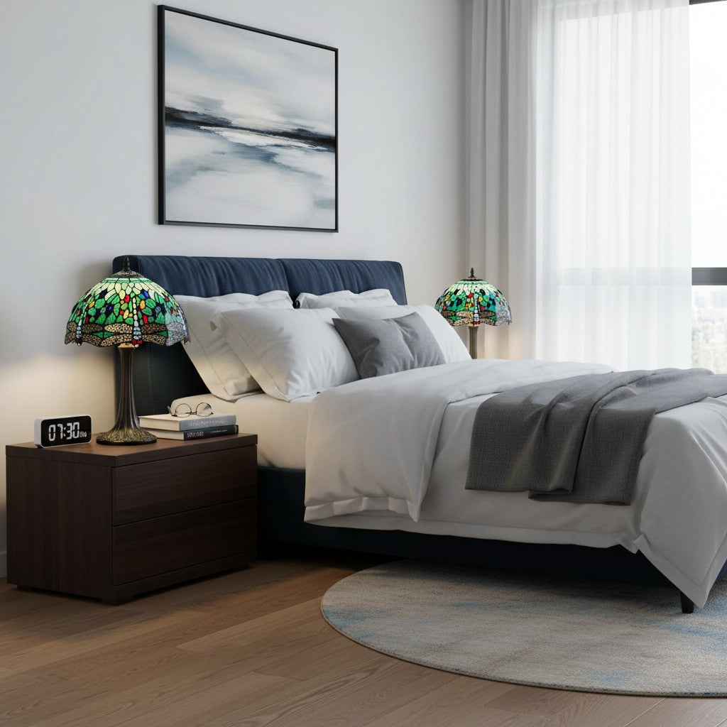 TF Dragonfly Tafellamp – Vintage Glas-in-Lood voor Woonkamer & Slaapkamer