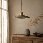 Charger l'image dans la visionneuse de la galerie, Octagonal wood pendant light beside a cabinet and window