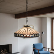 TF Fargo Lampa Wisząca - Oświetlenie w Stylu Tiffany z Kloszem Art Deco i Regulowanym Łańcuchem