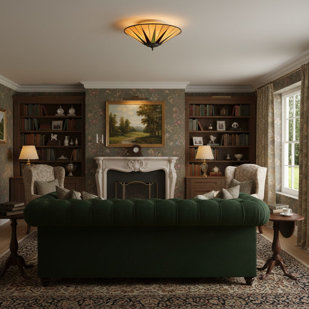 TF Dark Star Tiffany Lampa Sufitowa – Witrażowy Wzór Gwiazdy do Jadalni lub Holu