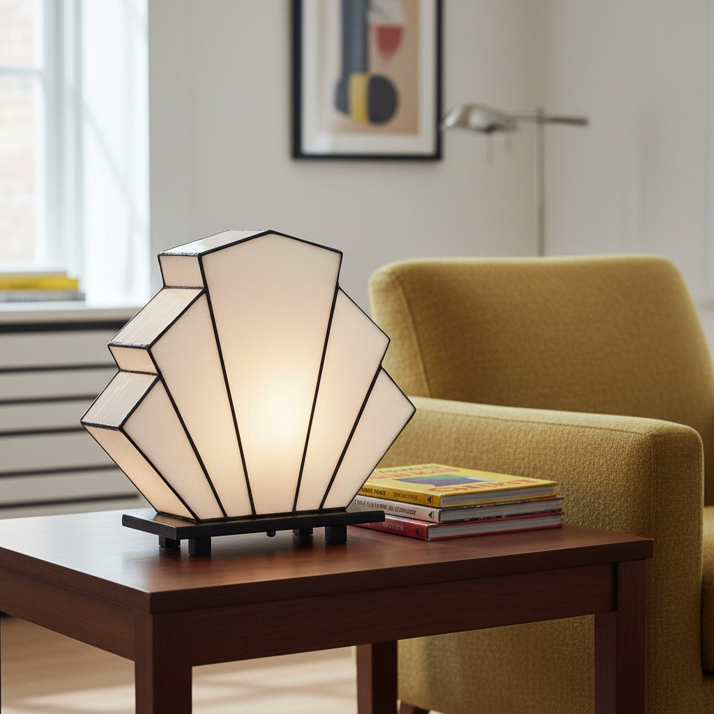 Kelsar Klassieke Tiffany Tafellamp – Met de Hand Gesneden Glas Art Deco Tafellamp voor Woonkamer of Slaapkamer