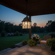 Frostine Outdoor Hanging Lantern - Geometric Leaded Glass for Garden Entryway