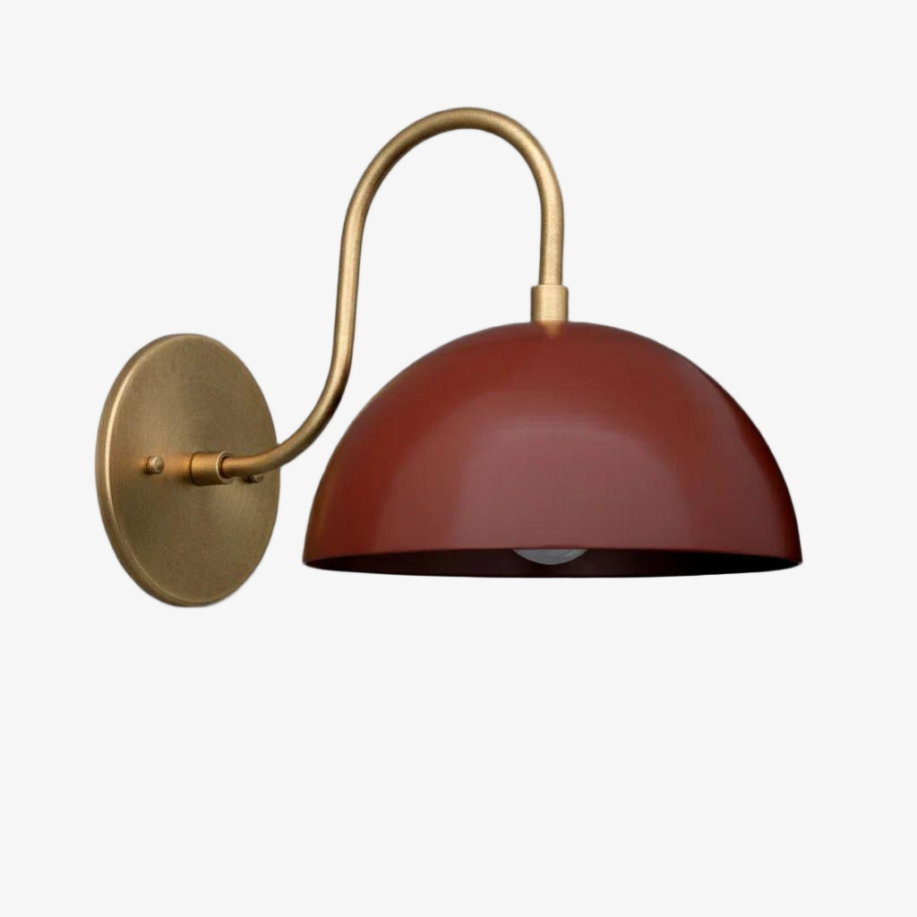 Curva Metal  Industrial Wall Sconce - Curved Brass Arm - Hammered Dome Light Fixture