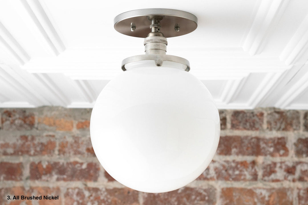 Glorica White Opal Sphere Modern Semi-Flush Light for Bedroom & Entryway