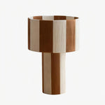 Load image into Gallery viewer, Coffee and white striped woven shade table lamp on a white background