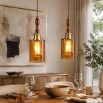 Bild in die Galerieansicht laden, 05 amber glass pendant dining pair scene