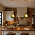 Cargar imagen en el visor de la Galería, green amber stained glass pendant light detail or room scene