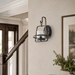Cargar imagen en el visor de la Galería, Rust metal clear glass wall sconce installed near staircase
