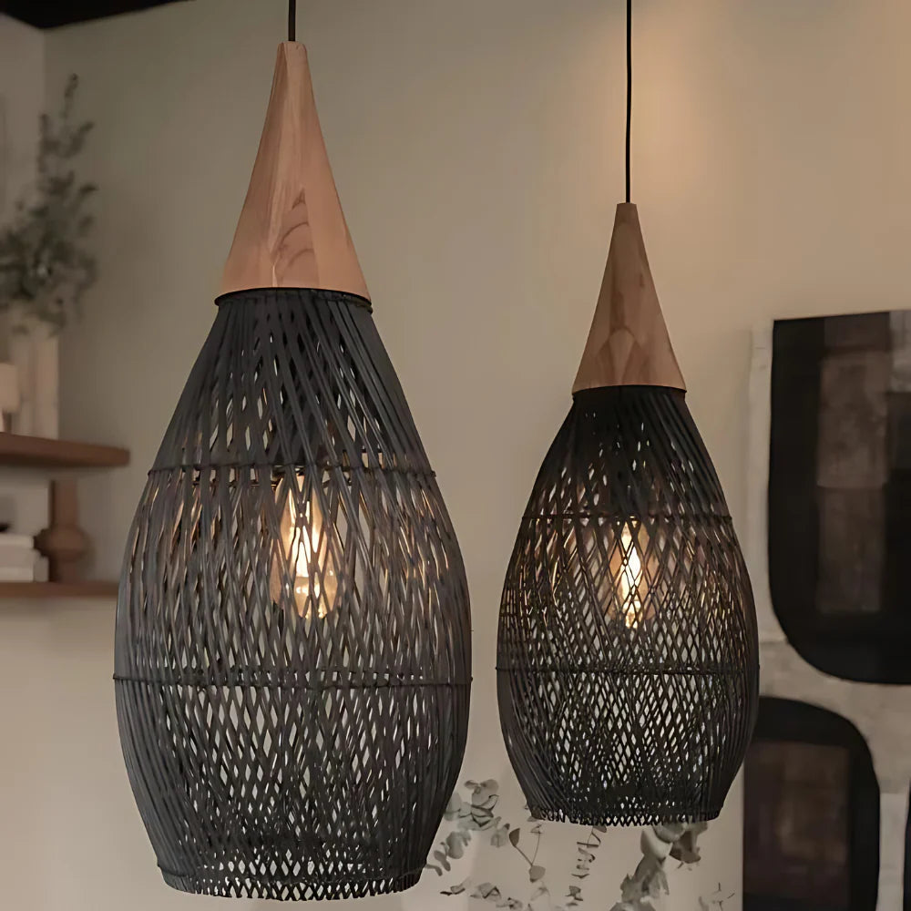Ręcznie wykonana lampa wisząca z tapiserii rattanu