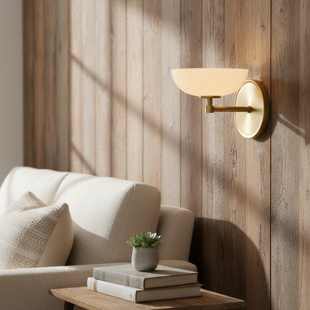 Vega Glass Wall Sconce — Minimalist Small Fixture, Contemporary Metal Accent for Hallway or Vanity