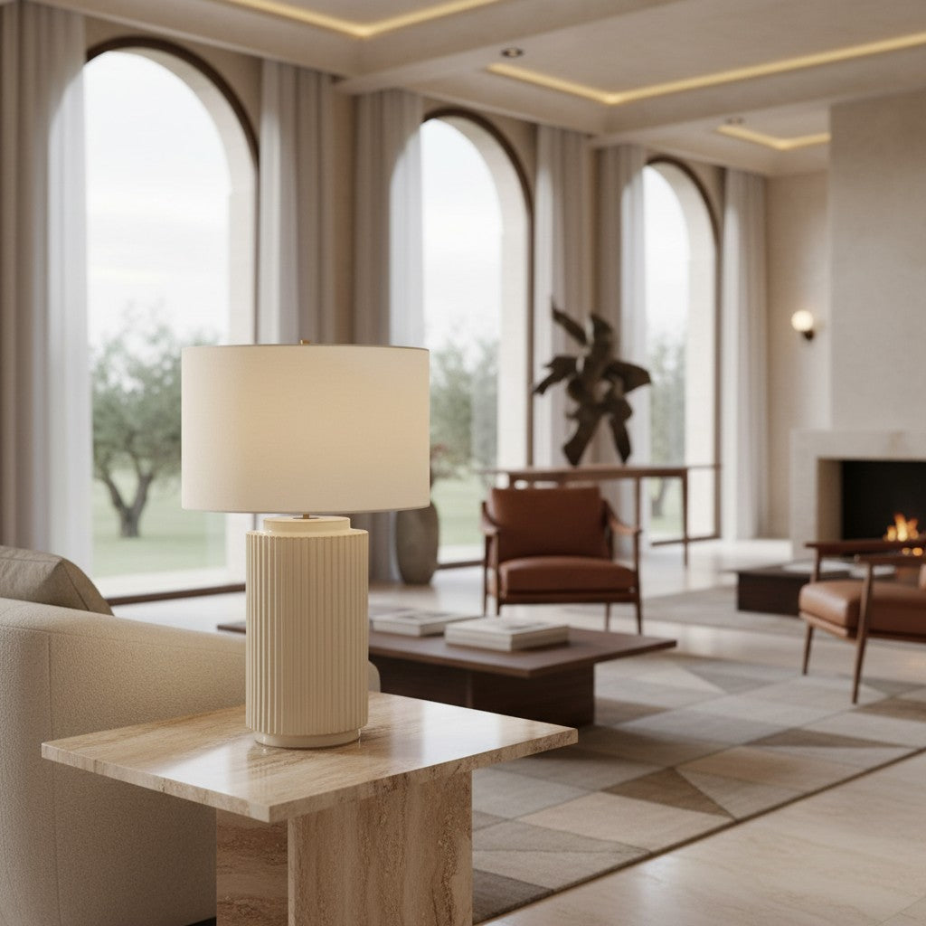 Ceruna minimalistische keramische tafellamp - keramische voet met een linnen lampenkap