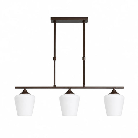 Strellux Coffee Brown linear chandelier with three white opal glass shades