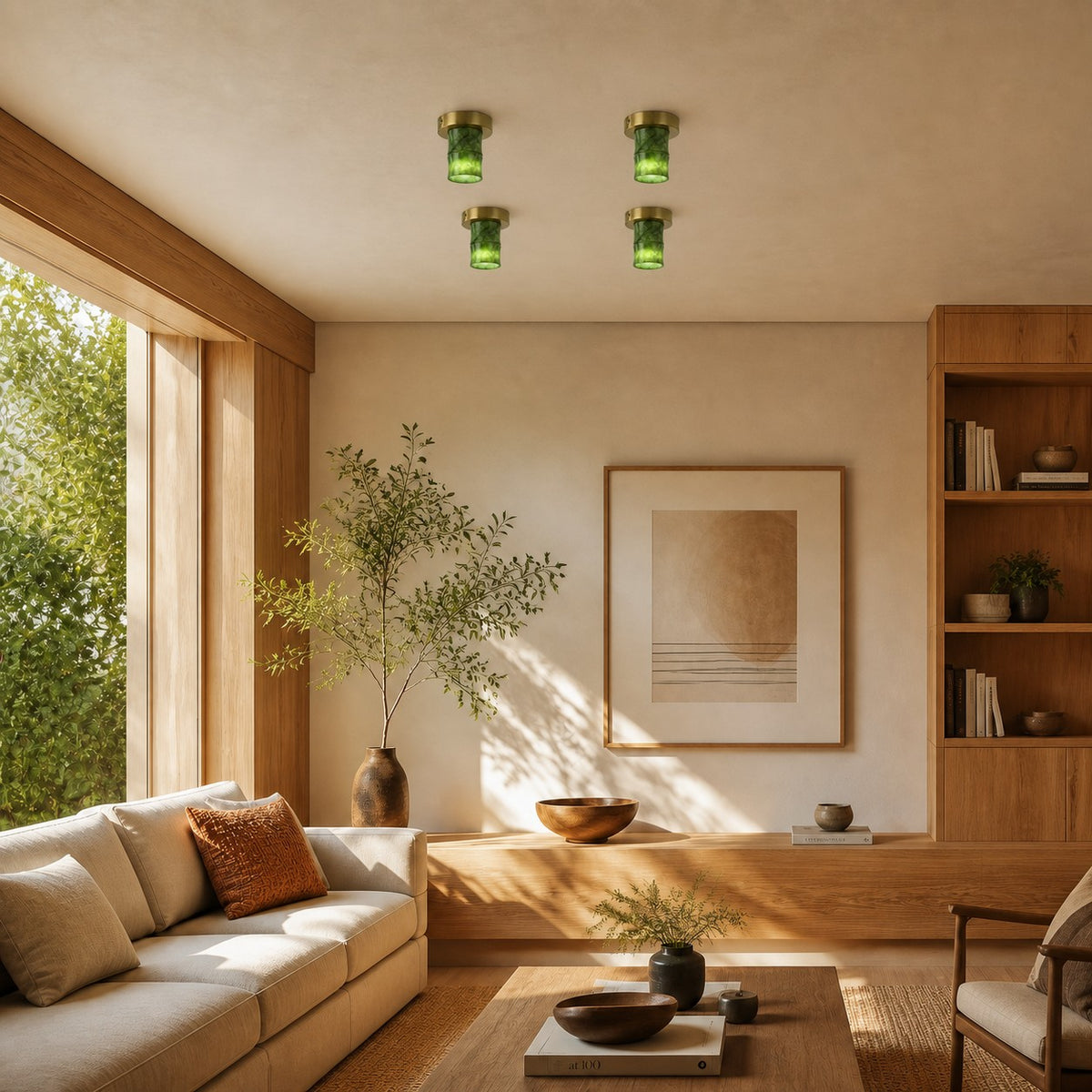 Four Jade Lamps ceiling lamps in a warm living area