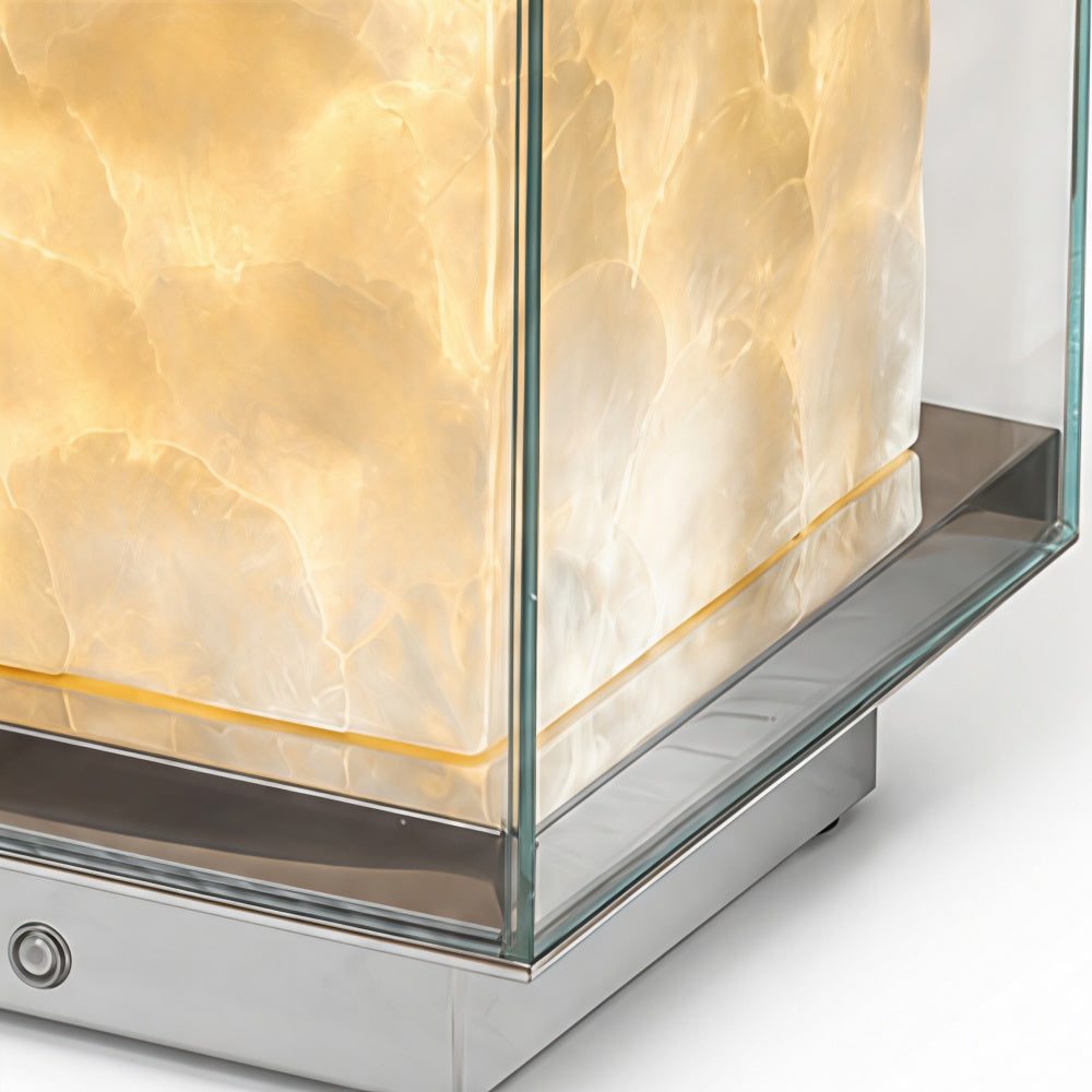Beamira Mica and Shell Table Lamp - Modern Square Shade Accent Light for Bedroom