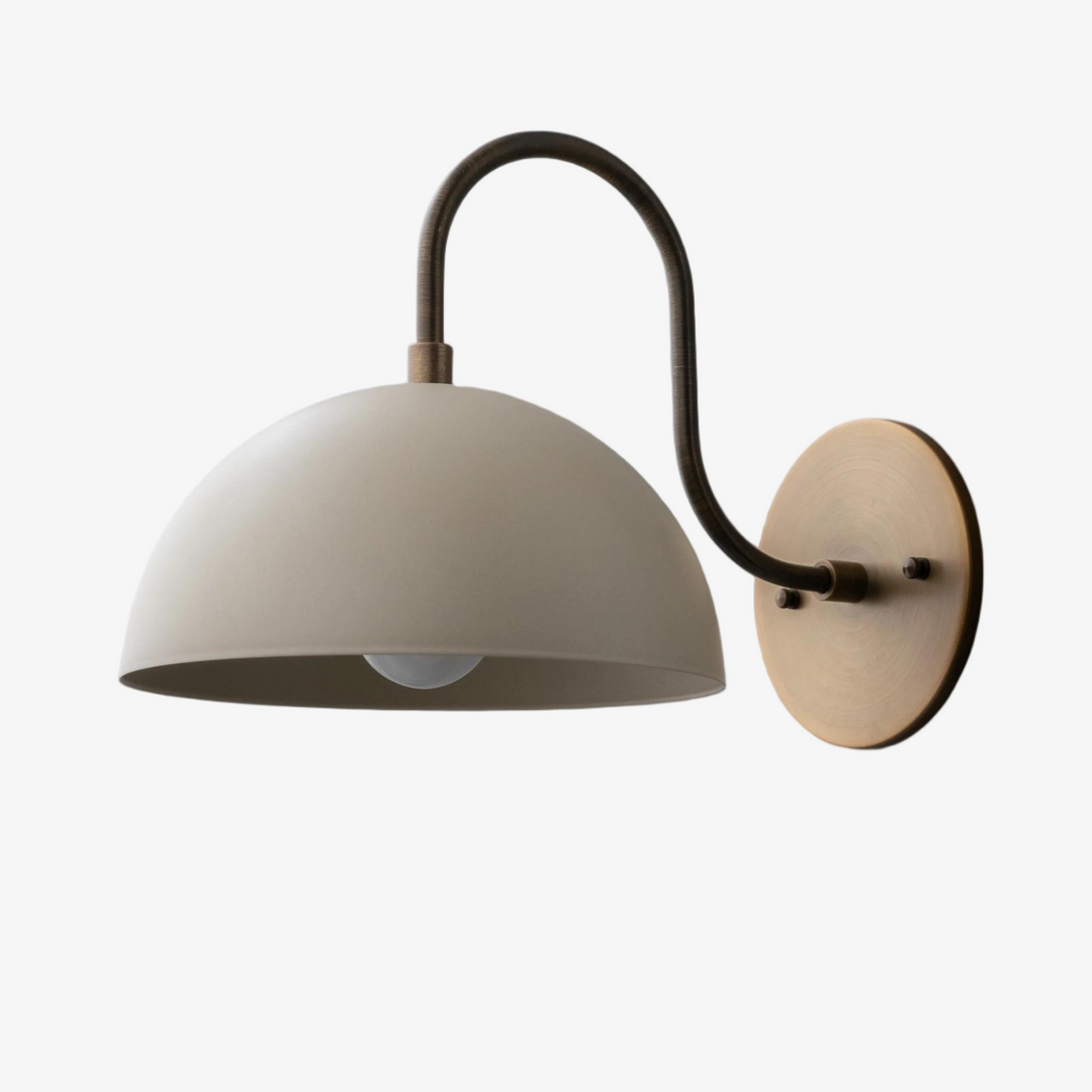 Curva Metal  Industrial Wall Sconce - Curved Brass Arm - Hammered Dome Light Fixture