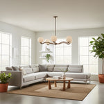 Carica immagine nel visualizzatore della Galleria, Lampadario Contemporaneo Shella a Cinque Sfere – Lampada a Sospensione in Legno, Metallo e Vetro per Camera da Letto o Sala da Pranzo